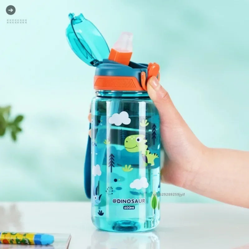 3Sizes Kids Cartoon Water Bottles Leakproof Water Sippy Cup with Straw and Strap Portable Drinking Bottle for Children School