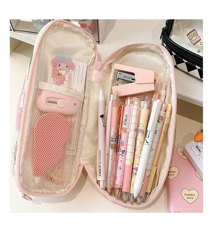 Sanrio Hello Kitty Pencil Bags Cartoon Kuromi My Melody Cinnamoroll Large Capacity Portable Stationery Box Storage Case Kids Toy