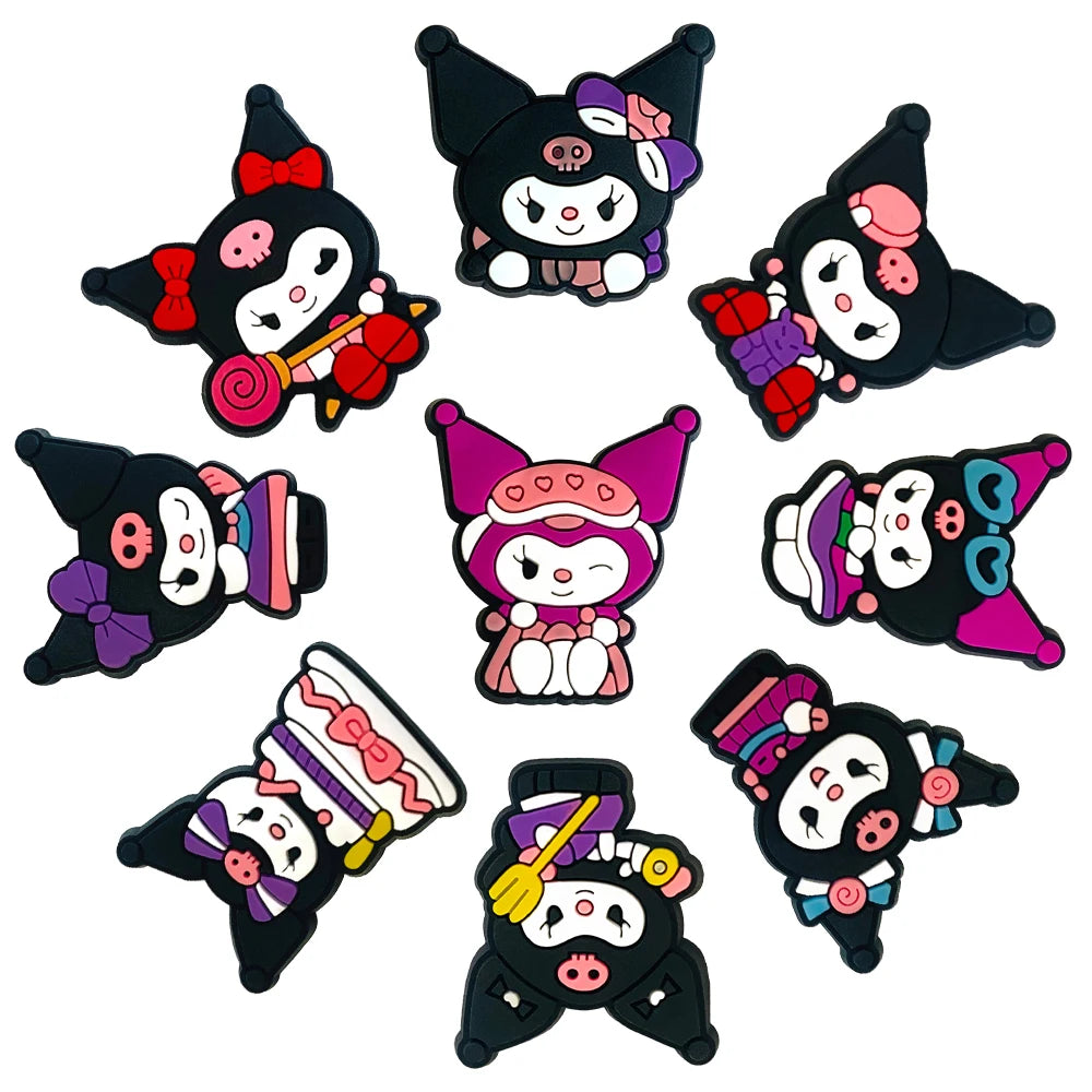 Fashion MINISO 1PCS Cartoon Cute Sanrio DIY Decorate Kuromi Shoe Charms PVC Black Sandals Accessories Kids Girls Boy X-mas Gifts