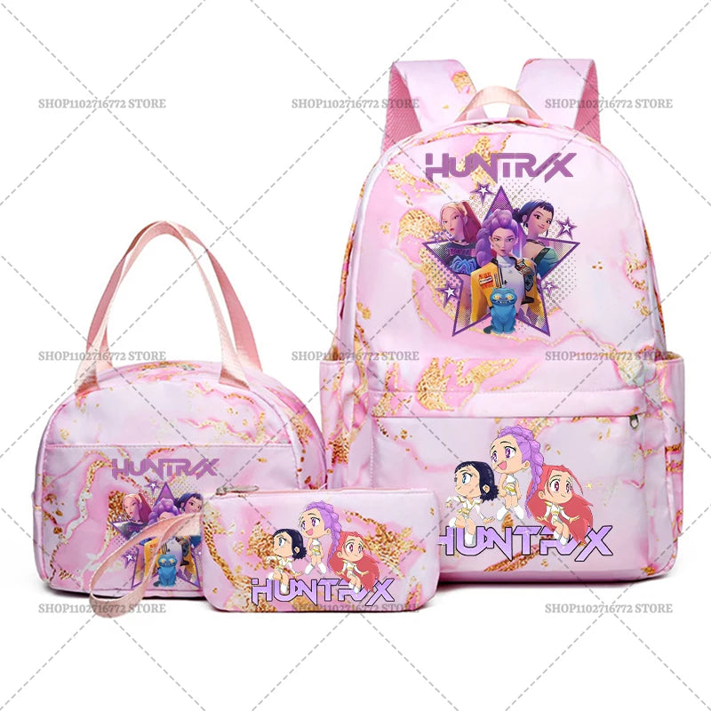 3pcs Movie Kpop Demon Hunters Backpack Lunch Bag Pencil Case Set Student Anime Fashion Schoolbag Pen Case Bento Pouch Suit Gifts