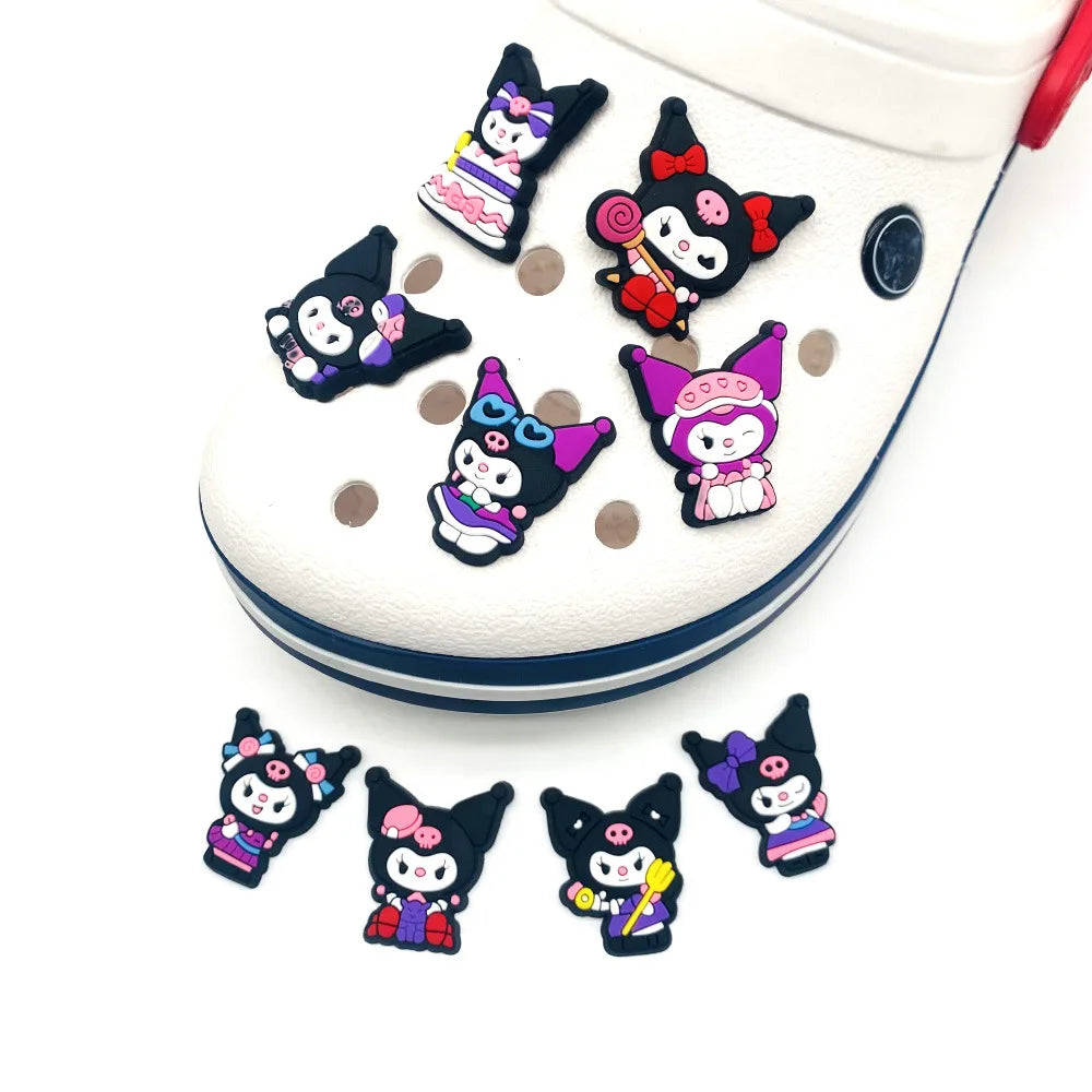 Fashion MINISO 1PCS Cartoon Cute Sanrio DIY Decorate Kuromi Shoe Charms PVC Black Sandals Accessories Kids Girls Boy X-mas Gifts