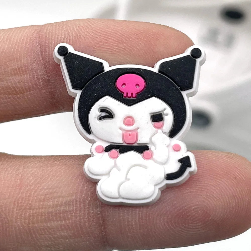 Fashion MINISO 1PCS Cartoon Cute Sanrio DIY Decorate Kuromi Shoe Charms PVC Black Sandals Accessories Kids Girls Boy X-mas Gifts