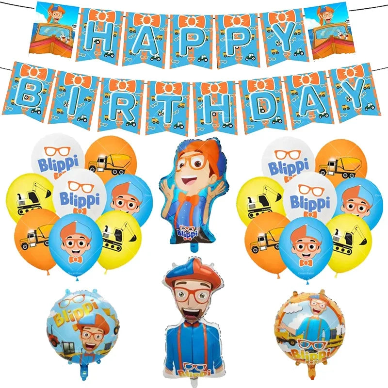 Blippiing Foil Balloon Happy Birthday Banner Decoration Party Supplies Backdrop Cake Toppers Disposable Tableware Latex Ballons