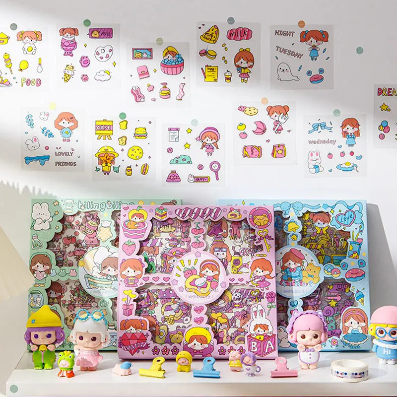 100 Pcs/Box Stickers for Kids Girls Set Kawaii Cartoon Decoration DIY Scrapbooking Waterproof Stationary Gift School Supplies