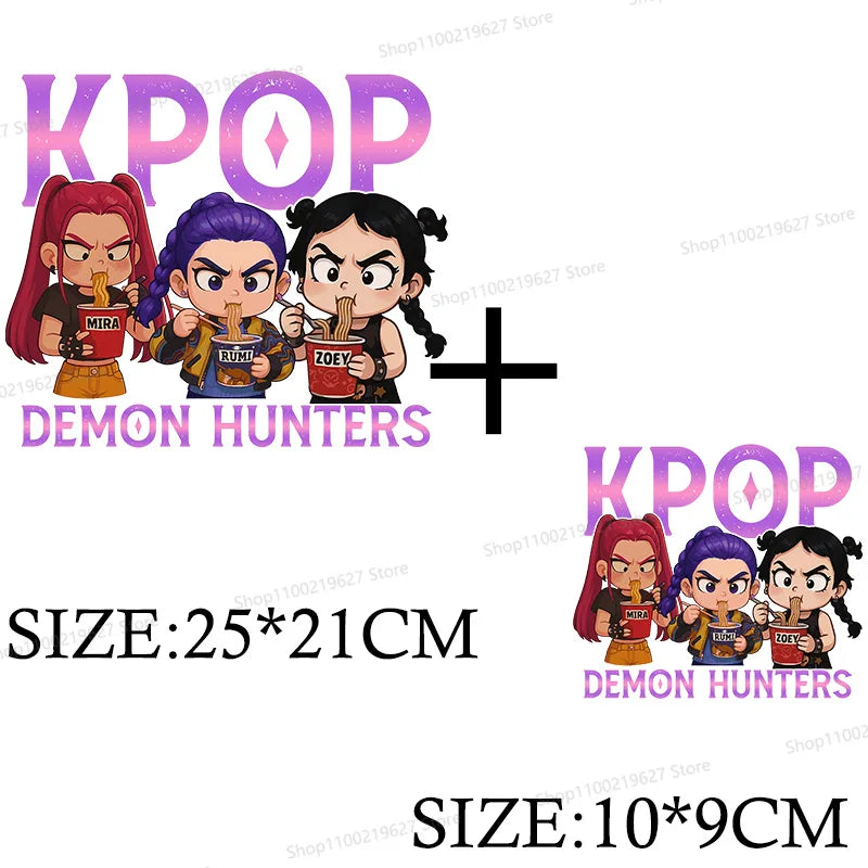 Kpop Demon Hunters Cartoon Patches for Clothes Vynil Heat Transfer Thermal Stickers DIY Kids T shirt Iron on for Women Appliqued
