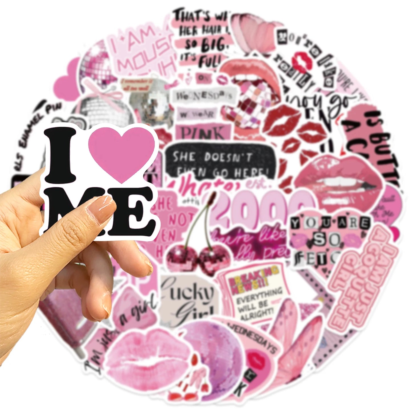 50pcs Ins Style Pink Ink Fresh Graffiti Stickers Suitable for Luggage Phone Cases Laptops Waterproof Cartoon Graffiti Stickers