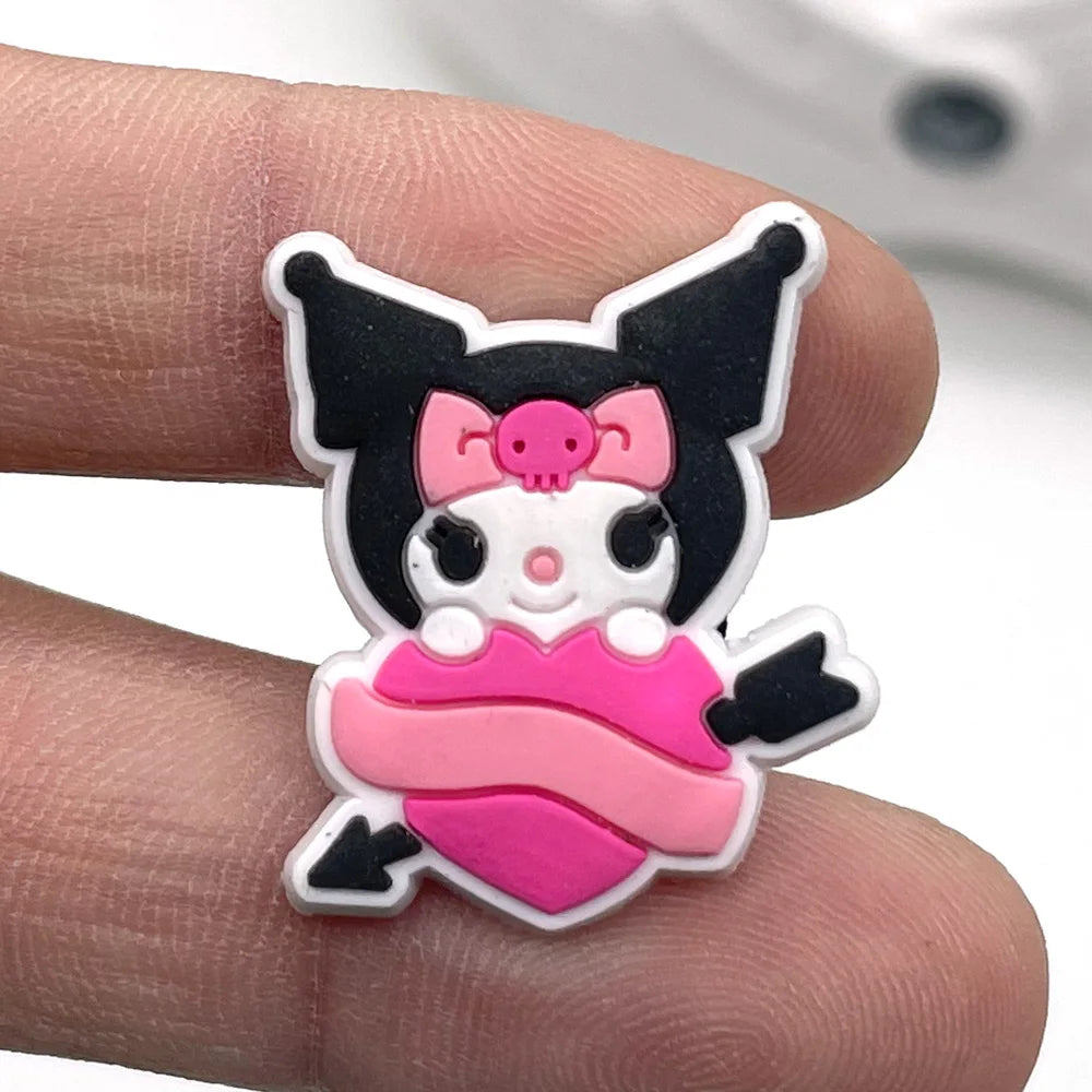 Fashion MINISO 1PCS Cartoon Cute Sanrio DIY Decorate Kuromi Shoe Charms PVC Black Sandals Accessories Kids Girls Boy X-mas Gifts