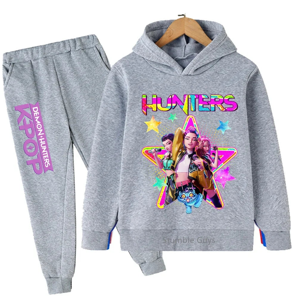 Kpop Demon Hunters Hoodie Set Kids Boys Girls Sportswear 3-12Y Autumn Anime Clothes