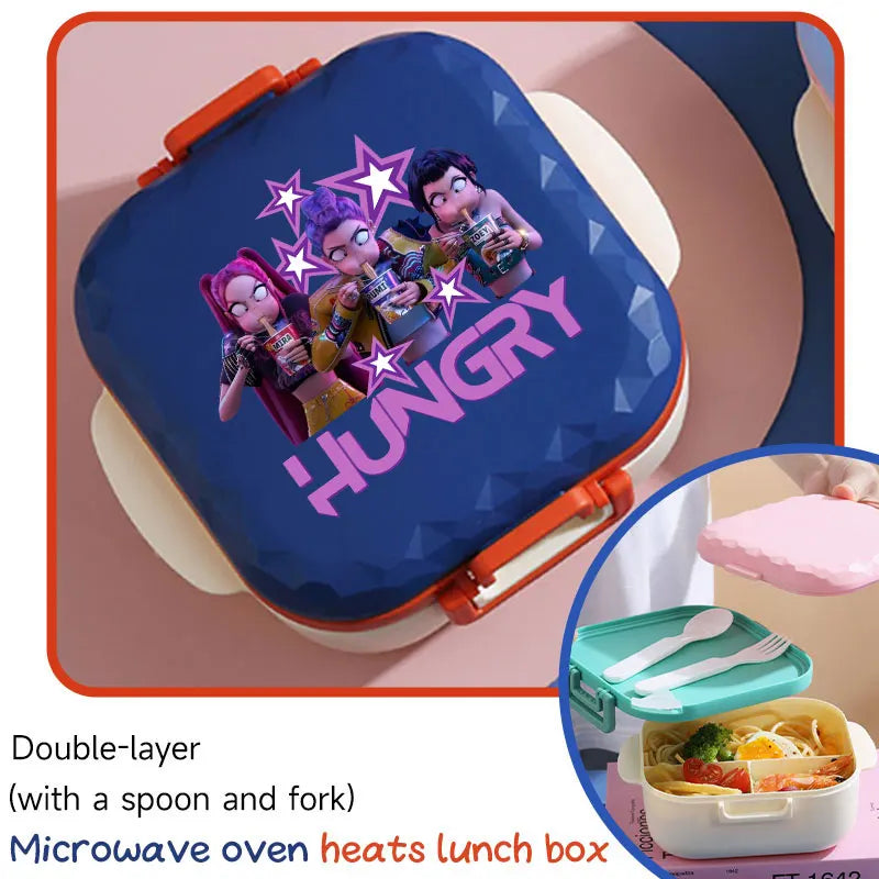 800ml For KPop Demon Hunters Lunch Box Microwave Heating Anime HUNTR/X Rumi Mira Zoey Bento Box BPA Free Comes with Tableware