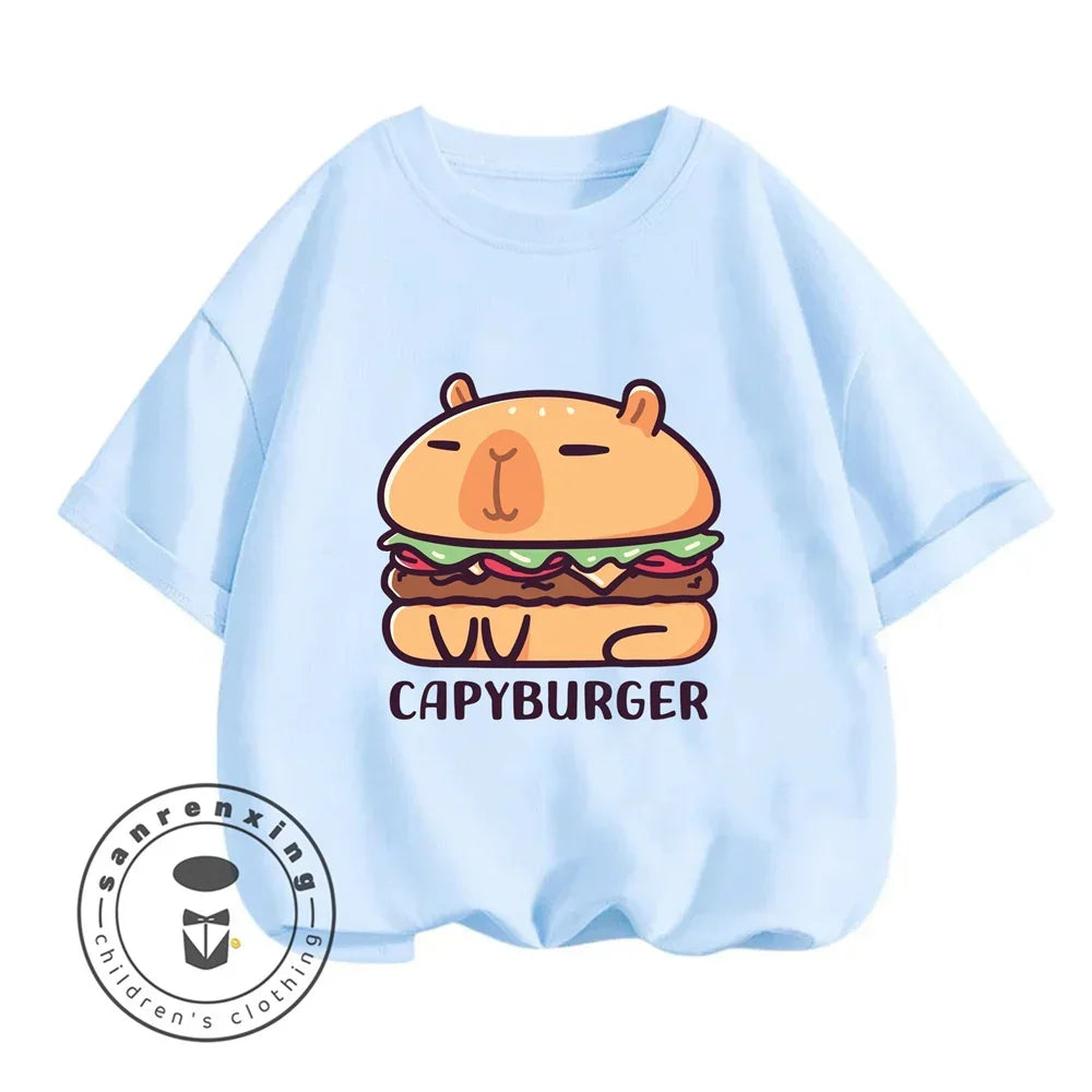 Sanrio Kids Summer T-shirt Cute Capybara Print Cotton Short Sleeve/Shorts Fashion Set for Boys and Girls