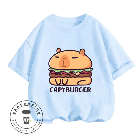 Sanrio Kids Summer T-shirt Cute Capybara Print Cotton Short Sleeve/Shorts Fashion Set for Boys and Girls