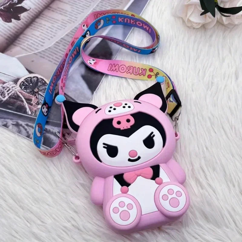 Kawaii Cartoon Anime Bag for Kids Sanrio Kuromi Crossbody Bag Storage Purse Cartoon 3D Silicone Shoulder Bag for Holiday Gifts