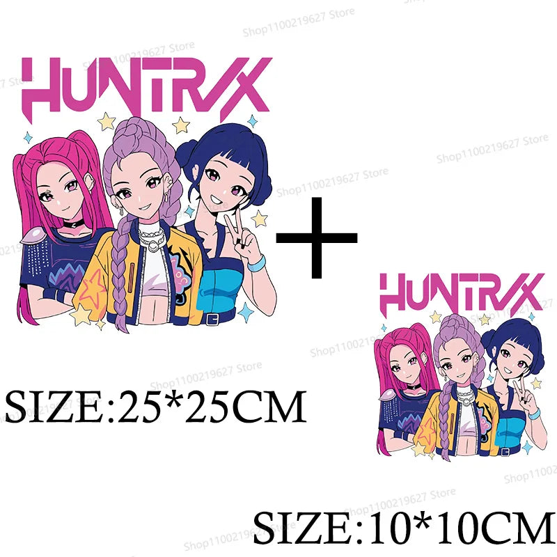 Kpop Demon Hunters Cartoon Patches for Clothes Vynil Heat Transfer Thermal Stickers DIY Kids T shirt Iron on for Women Appliqued