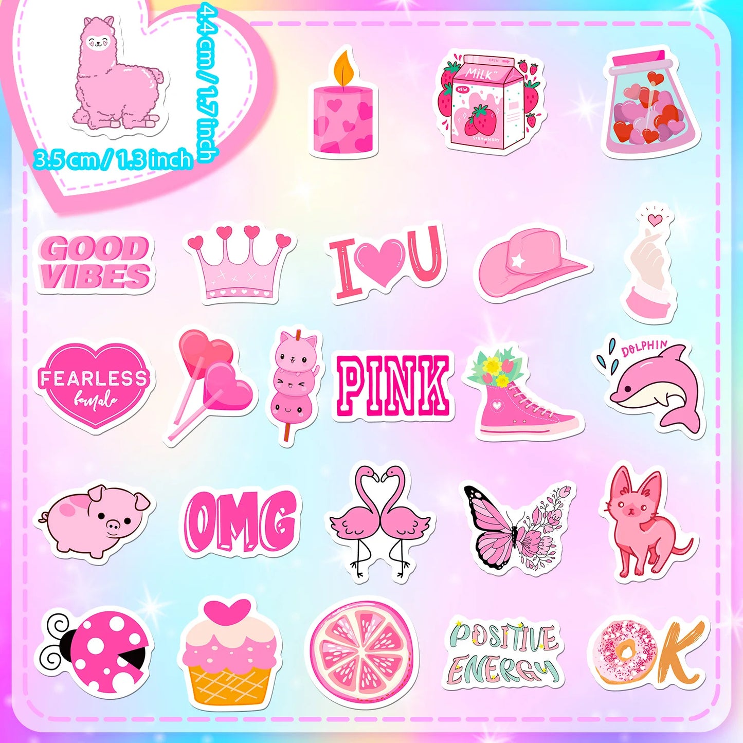 100PCS Pink Girls Cute Cartoon Graffiti Stickers DIY Phone Guitar Laptop Notebook Suitcase Cup Waterproof Sticker Kids Toy