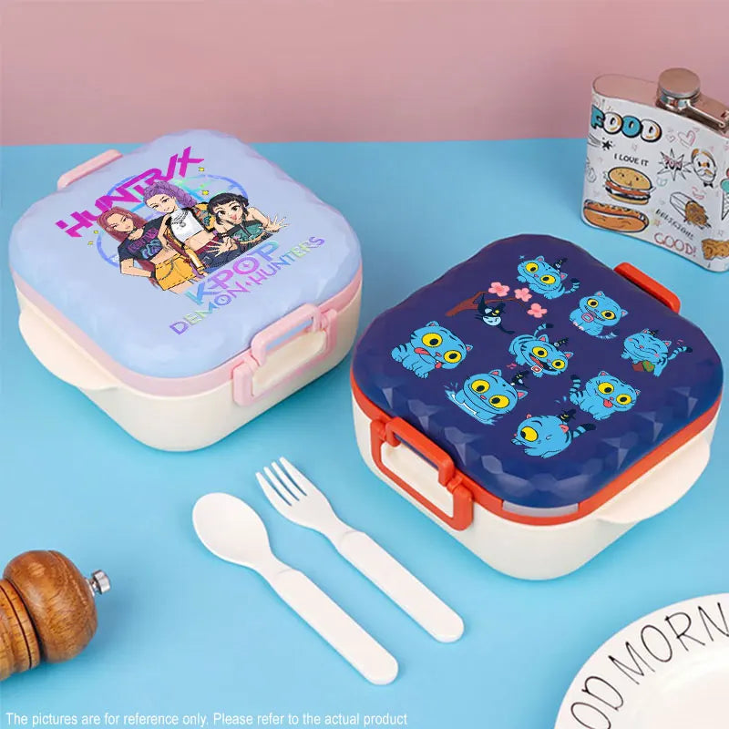 800ml For KPop Demon Hunters Lunch Box Microwave Heating Anime HUNTR/X Rumi Mira Zoey Bento Box BPA Free Comes with Tableware