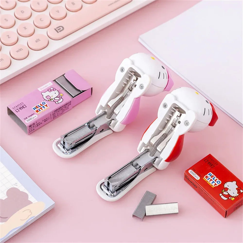 Hello Kitty Sanrio Mini Stapler Set Portable Compact Adorable Design for School Office Stationery Supply Kids Girls Gift Present