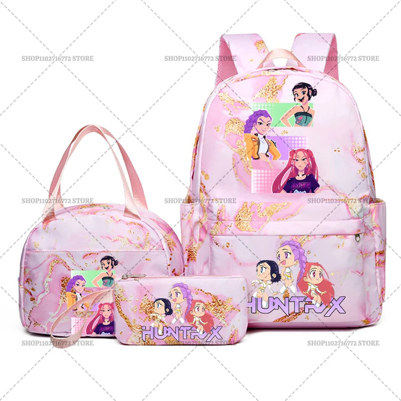 3pcs Movie Kpop Demon Hunters Backpack Lunch Bag Pencil Case Set Student Anime Fashion Schoolbag Pen Case Bento Pouch Suit Gifts