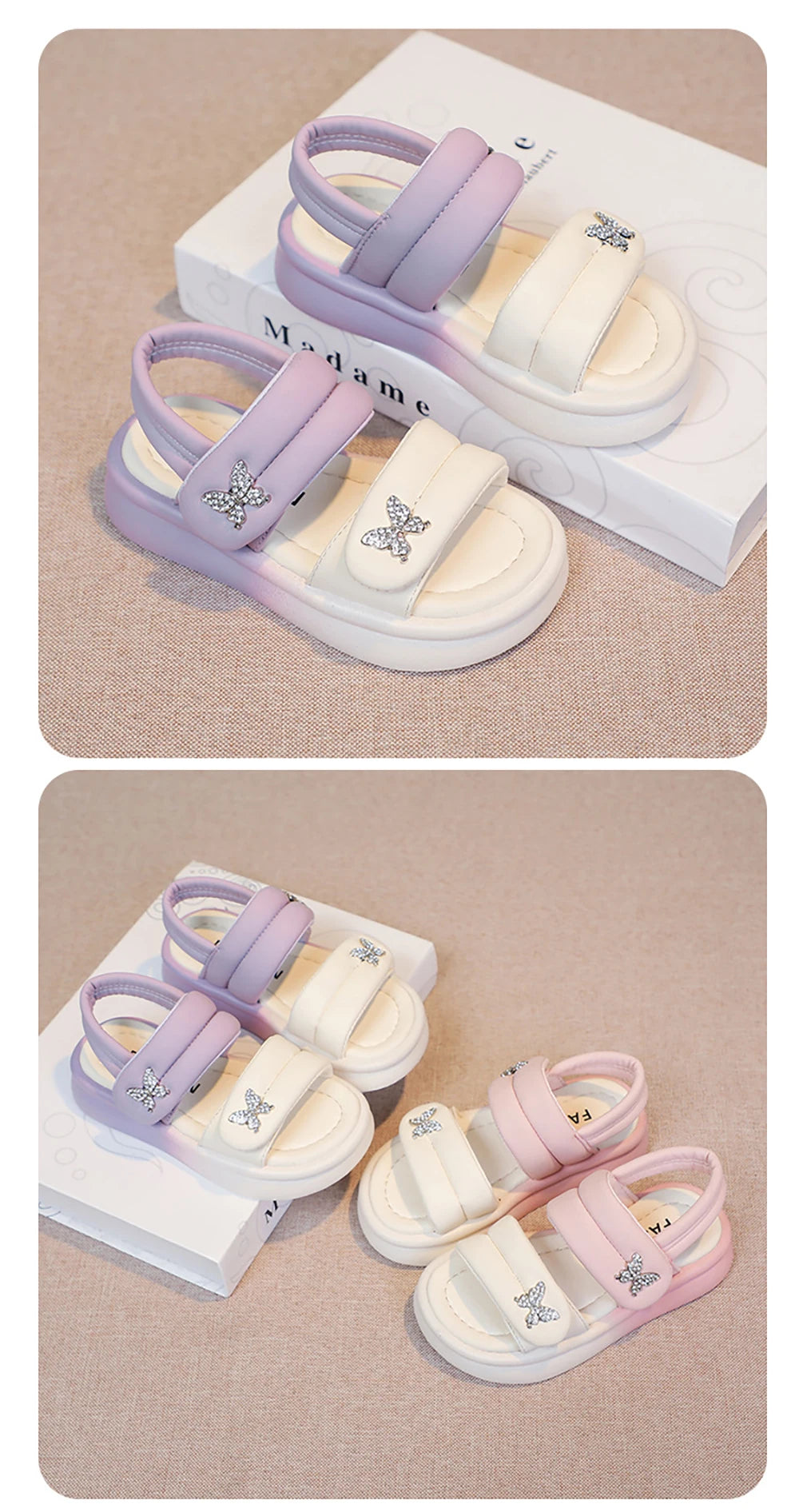 Korean Style Princess Sandals For Girls Rhinestone Butterfly Teenager Girl's Sandals Trend Fashion Teenager Beach Sandals Kids