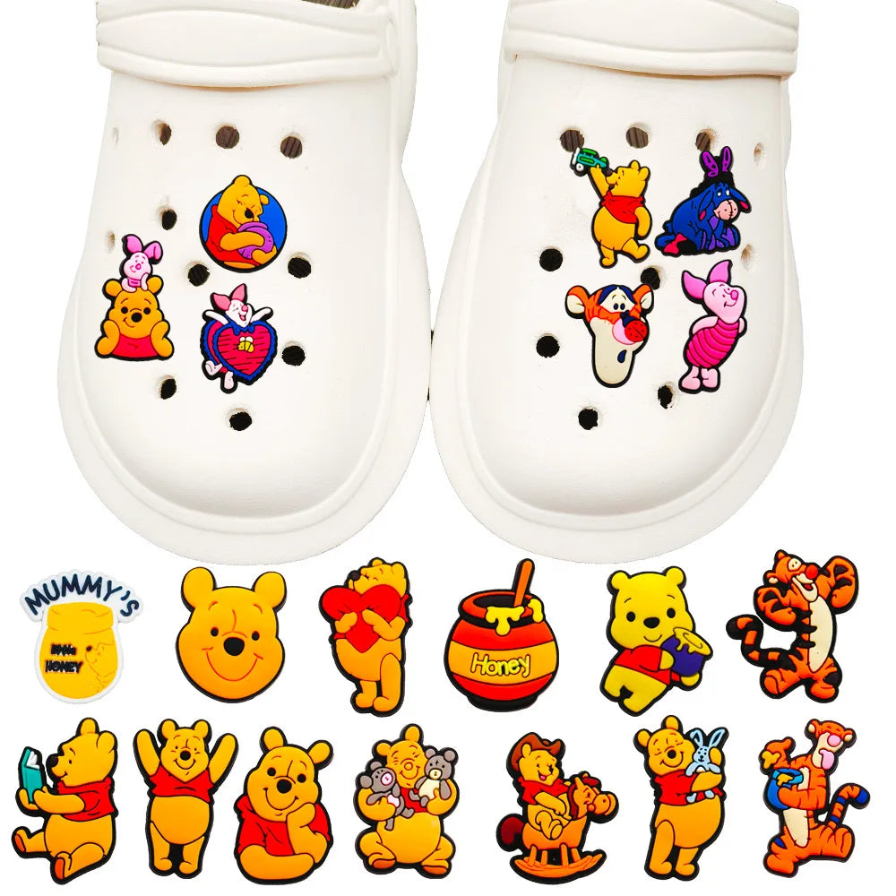 20pcs Hot Toys Disney Cartoon Winnie Pooh Shoe Charms for Shoes Decoration Accessories Classic Clog Sandal Buckle Kids Gifts
