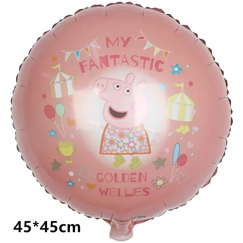 Peppa Pig Balloons Family Pink George Rebecca Susy Ballons Happy Birthday Banner Party Decoration Kids Cake Topper Tableware Toy