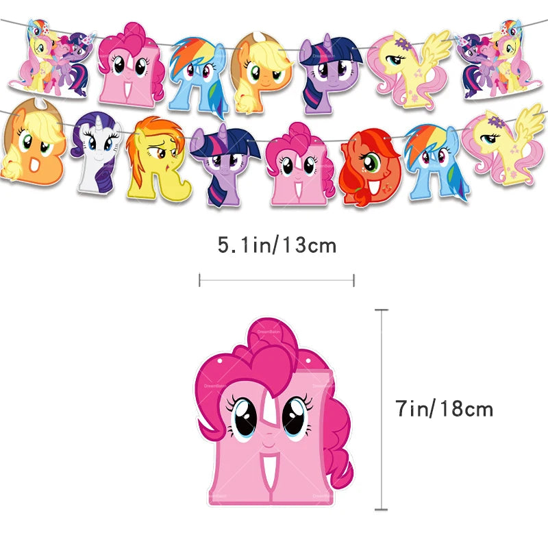My Little Pony Foil Balloon Happy Birthday Latex Ballon Banner Party Decoration Cake Topper Supplies Backdrop Disposable Kid Toy