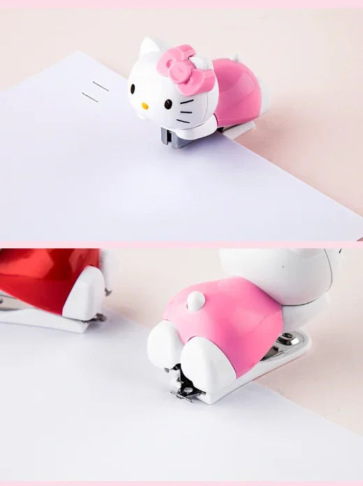 Hello Kitty Sanrio Mini Stapler Set Portable Compact Adorable Design for School Office Stationery Supply Kids Girls Gift Present
