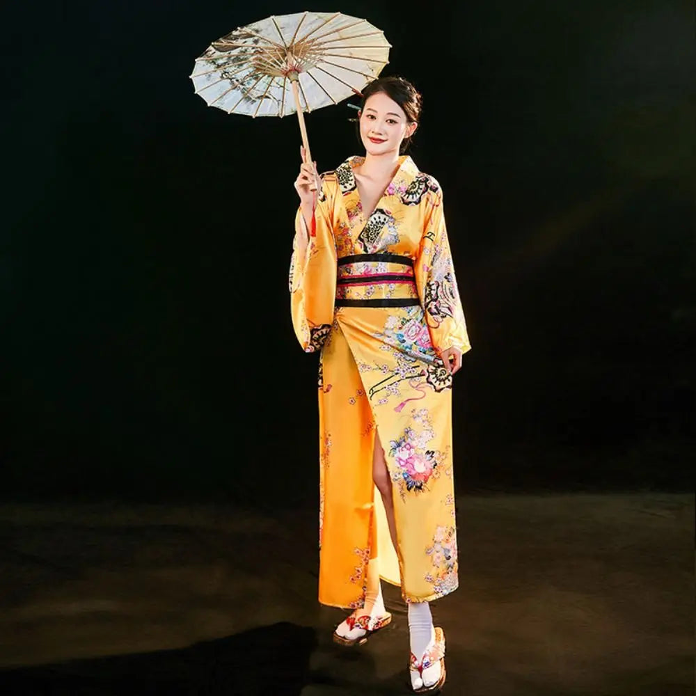 Cosplay Costume Traditional Japanese Kimono Japanese Style Elegance Sakura Girl Kimono Dress Asian Printed Floral