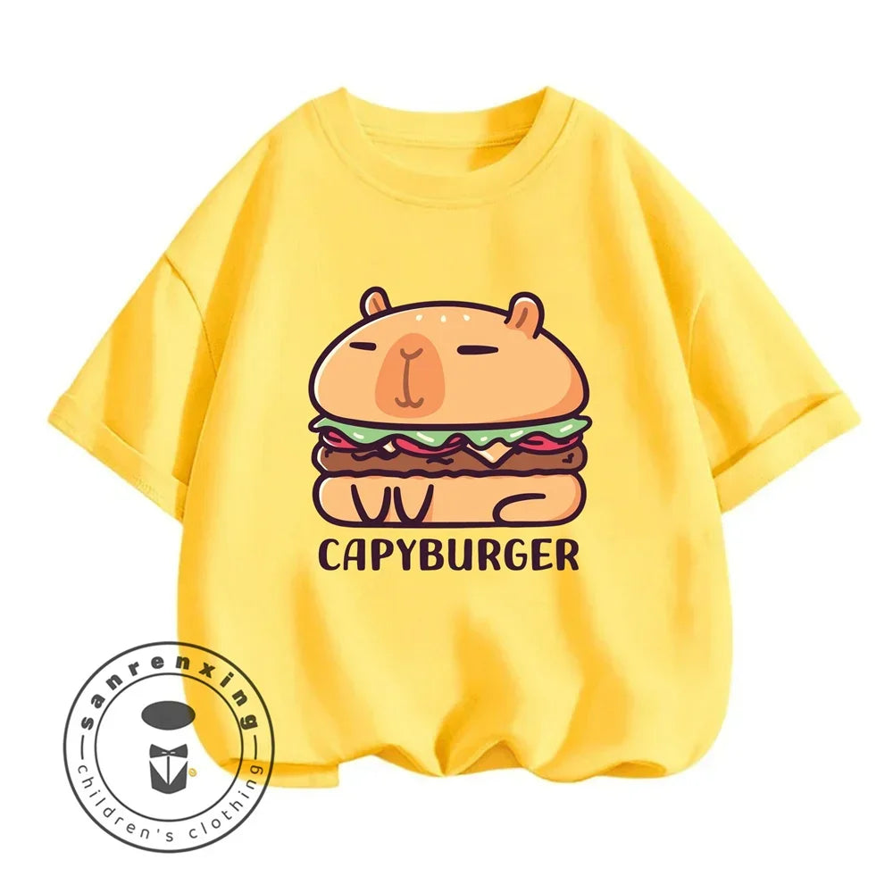 Sanrio Kids Summer T-shirt Cute Capybara Print Cotton Short Sleeve/Shorts Fashion Set for Boys and Girls