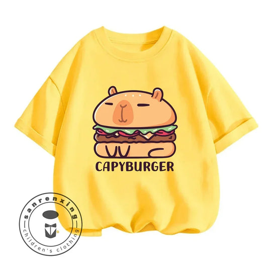 Sanrio Kids Summer T-shirt Cute Capybara Print Cotton Short Sleeve/Shorts Fashion Set for Boys and Girls