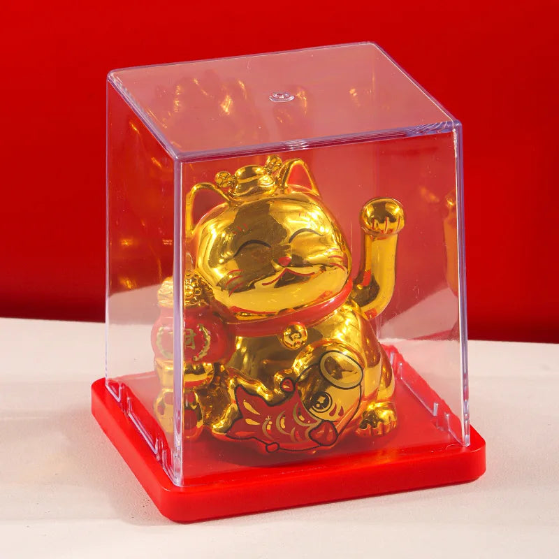 Solar Powered Maneki Neko Lucky Cat Welcoming Chinese Lucky Cat Waving Hand Beckoning Fortune Cat Figurines For Home Decor