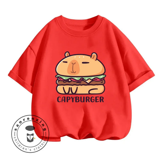 Sanrio Kids Summer T-shirt Cute Capybara Print Cotton Short Sleeve/Shorts Fashion Set for Boys and Girls