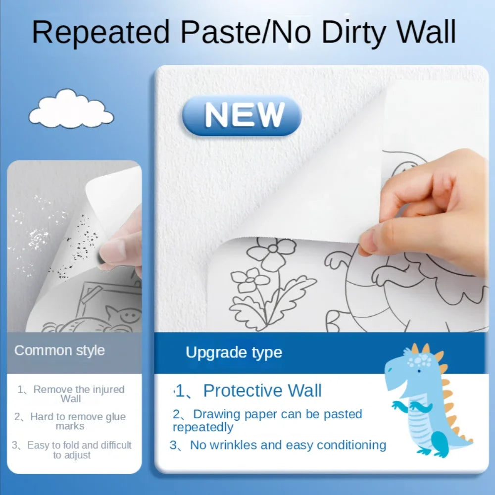 Children Drawing Roll Sticky Graffiti Scroll DIY Painting Color Filling Paper Coloring Papers for Kids Educational Toys Gifts