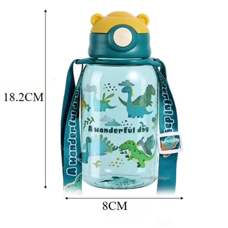 3Sizes Kids Cartoon Water Bottles Leakproof Water Sippy Cup with Straw and Strap Portable Drinking Bottle for Children School