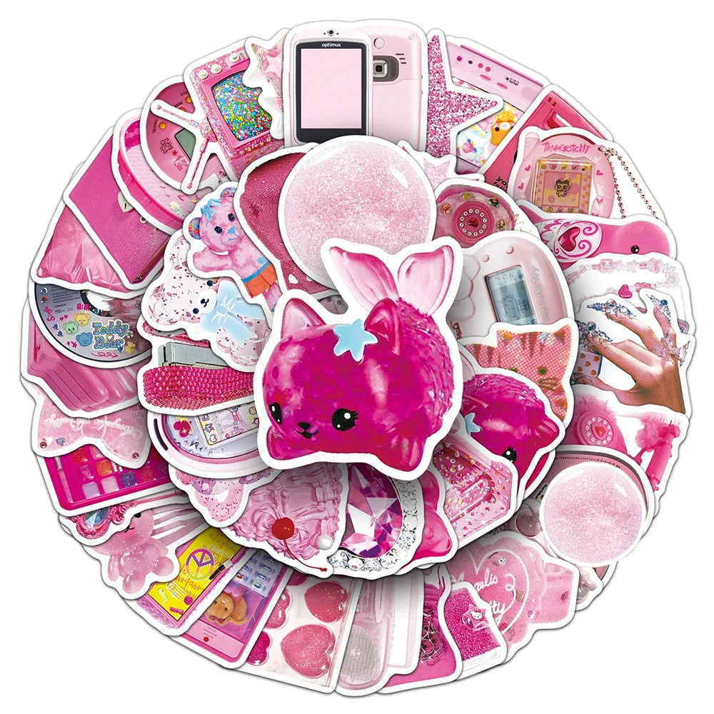 10/30/50pcs Cool Pink Y2K Kawaii Girls Stickers Aesthetic Cartoon Decoration Decals DIY Laptop Phone Graffiti Kids Sticker Toys