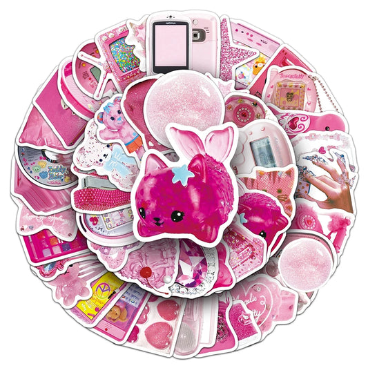 10/30/50pcs Cool Pink Y2K Kawaii Girls Stickers Aesthetic Cartoon Decoration Decals DIY Laptop Phone Graffiti Kids Sticker Toys