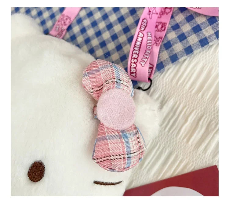 Miniso Cute Cartoon Hello Kitty Bow Crossbody Bag For Women Kawaii Fashion Plush White Kt Cat Shoulder Bag For Girls Kids Gifts