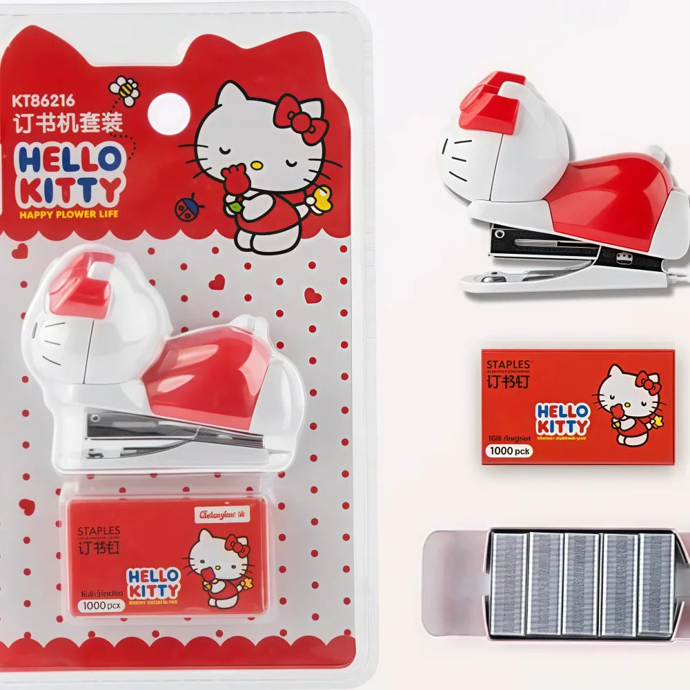 Hello Kitty Sanrio Mini Stapler Set Portable Compact Adorable Design for School Office Stationery Supply Kids Girls Gift Present