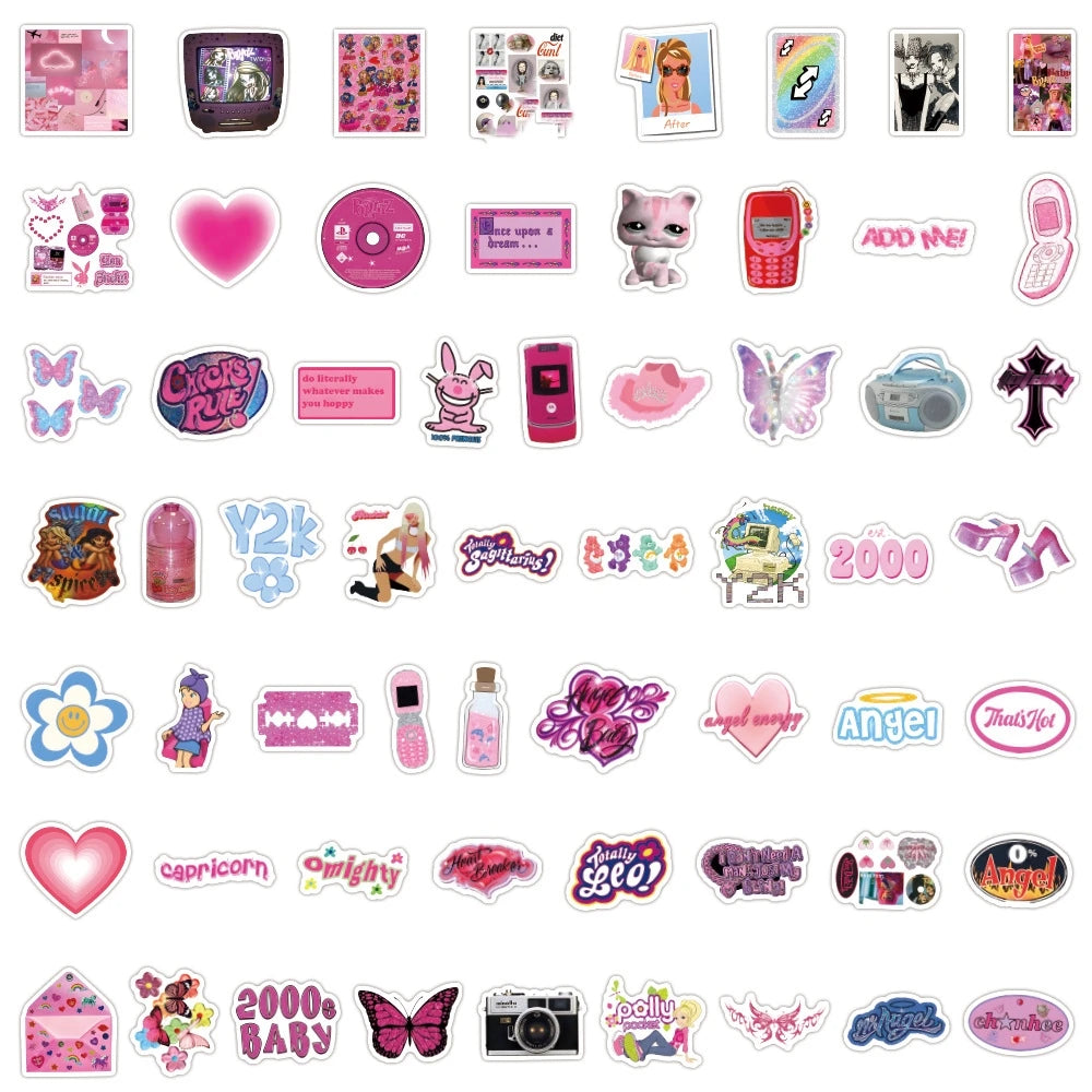 10/30/60/120pcs Retro Pink Y2K Stickers For Suitcase Skateboard Laptop Luggage Phone Car Styling DIY Decal Pegatinas