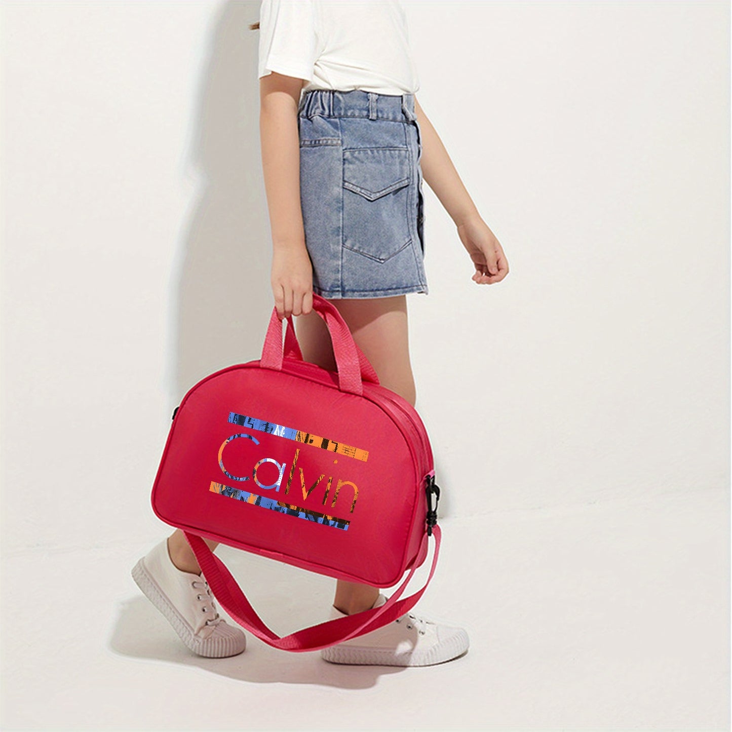 Calvin Printed Large Space Travel & Gym Bag - Lightweight Foldable Oxford Crossbody Bag with Adjustable Shoulder Strap, Vibrant Pink/Red/Black Options for Daily Commute, Sports, and Gym Use, Gym Bag, Sports Accessory, Playful