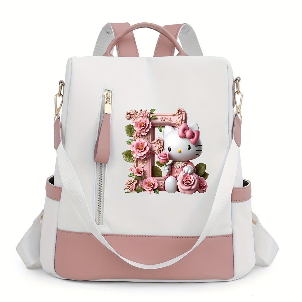 Sanrio Hello Kitty Backpack with Floral Initials - Pastel Pink accents, Spacious School & Travel Bag, Adjustable Shoulder Straps, Zipper Closure Compartments - Cute Sanrio Collectible Gift for Girls &, Cute Backpack, Casual O