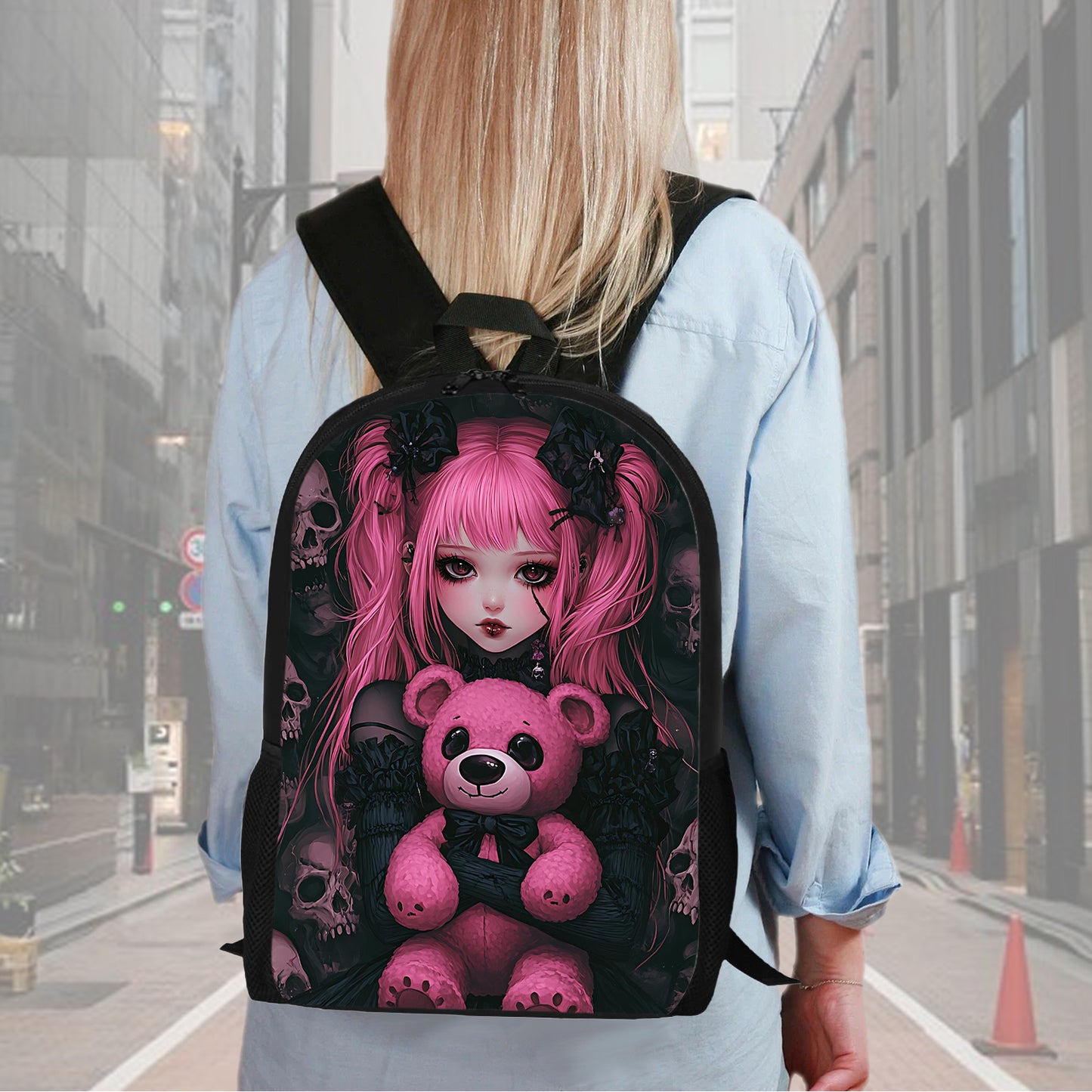 Gothic Kawaii Backpack Set, Durable and Lightweight, Large Capacity, Multi-Purpose, Perfect for School, Daily Use, or Gift Giving, Includes Matching Lunch Bag and Pencil Case, Back-to-School, For Teenager