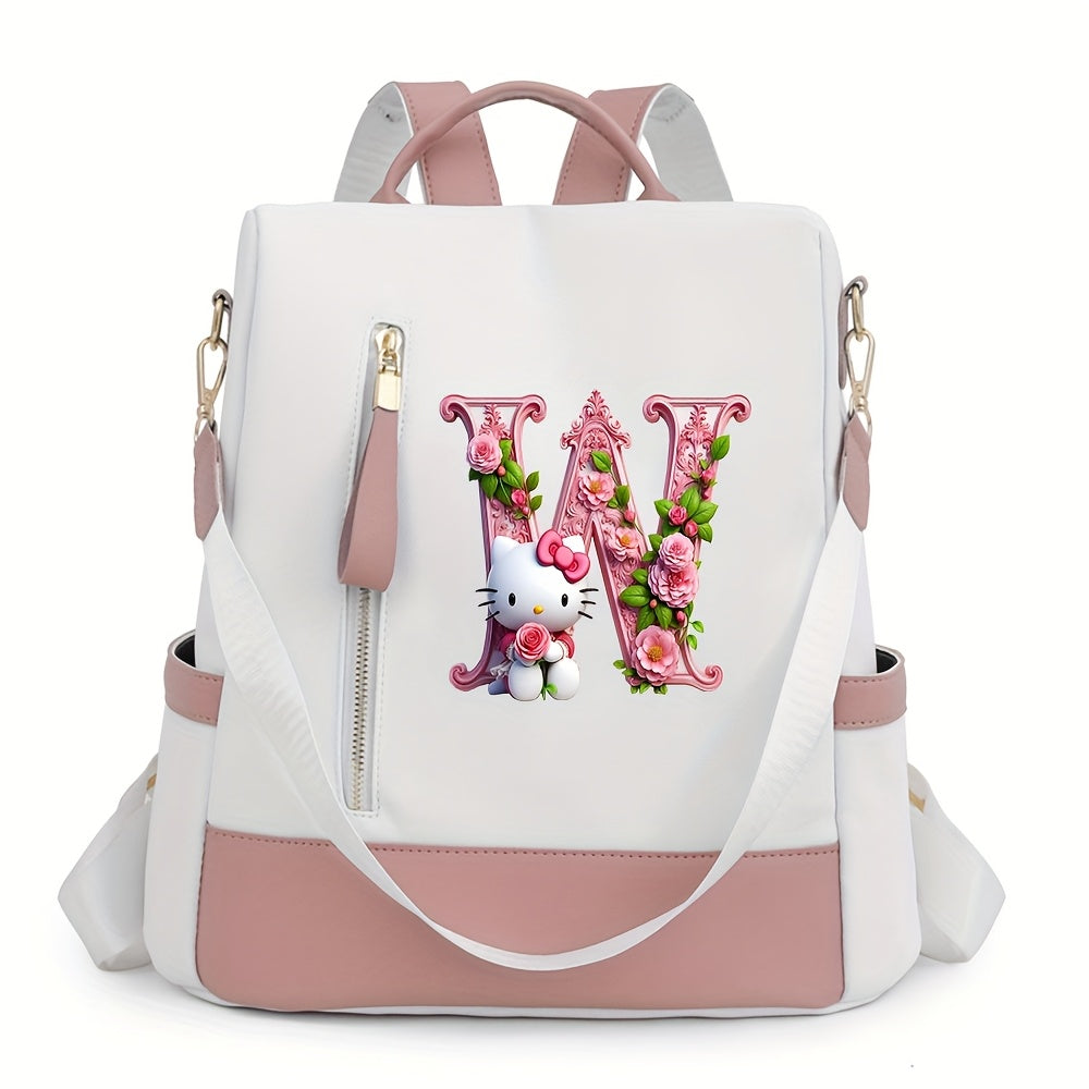 Sanrio Hello Kitty Backpack with Floral Initials - Pastel Pink accents, Spacious School & Travel Bag, Adjustable Shoulder Straps, Zipper Closure Compartments - Cute Sanrio Collectible Gift for Girls &, Cute Backpack, Casual O