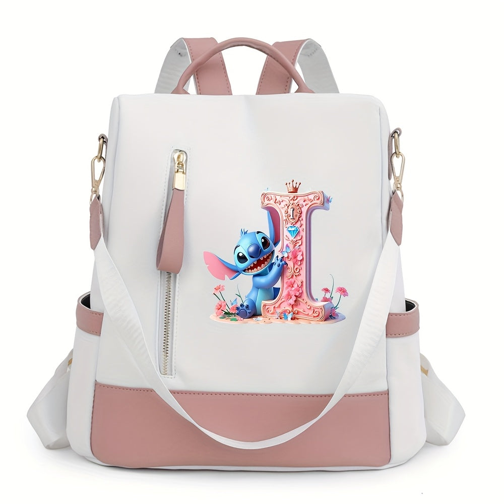 Stitch Backpack with A-Z Letter Print - Durable Polyester, Adjustable Straps, Spacious Design for Daily Commute, Work, Travel & Shopping - Stylish & Functional Backpack for Fans, Perfect Birthday Gift, Cute Backpack, For Teen