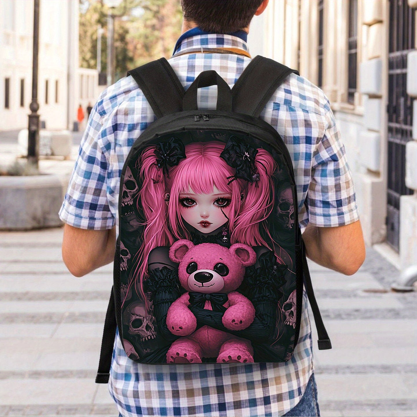 Gothic Kawaii Backpack Set, Durable and Lightweight, Large Capacity, Multi-Purpose, Perfect for School, Daily Use, or Gift Giving, Includes Matching Lunch Bag and Pencil Case, Back-to-School, For Teenager