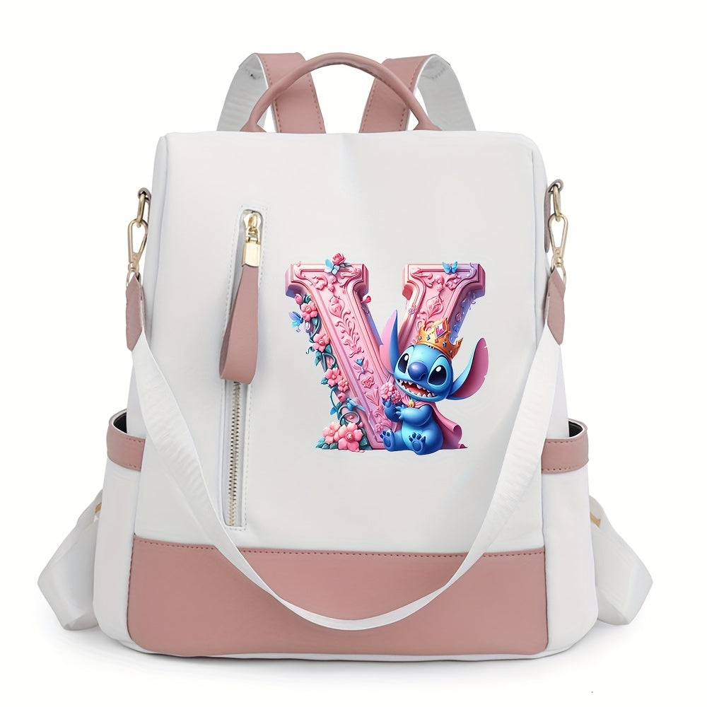 Stitch Backpack with A-Z Letter Print - Durable Polyester, Adjustable Straps, Spacious Design for Daily Commute, Work, Travel & Shopping - Stylish & Functional Backpack for Fans, Perfect Birthday Gift, Cute Backpack, For Teen