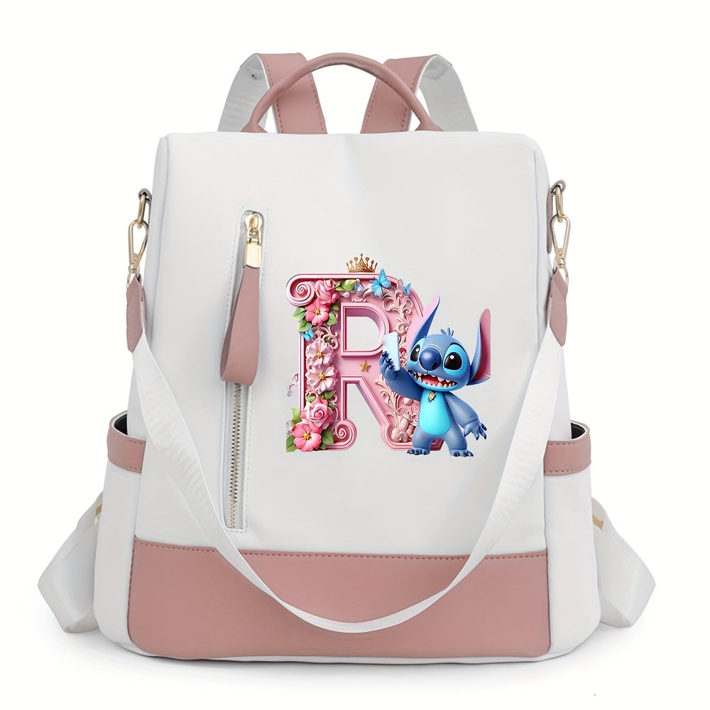 Stitch Backpack with A-Z Letter Print - Durable Polyester, Adjustable Straps, Spacious Design for Daily Commute, Work, Travel & Shopping - Stylish & Functional Backpack for Fans, Perfect Birthday Gift, Cute Backpack, For Teen