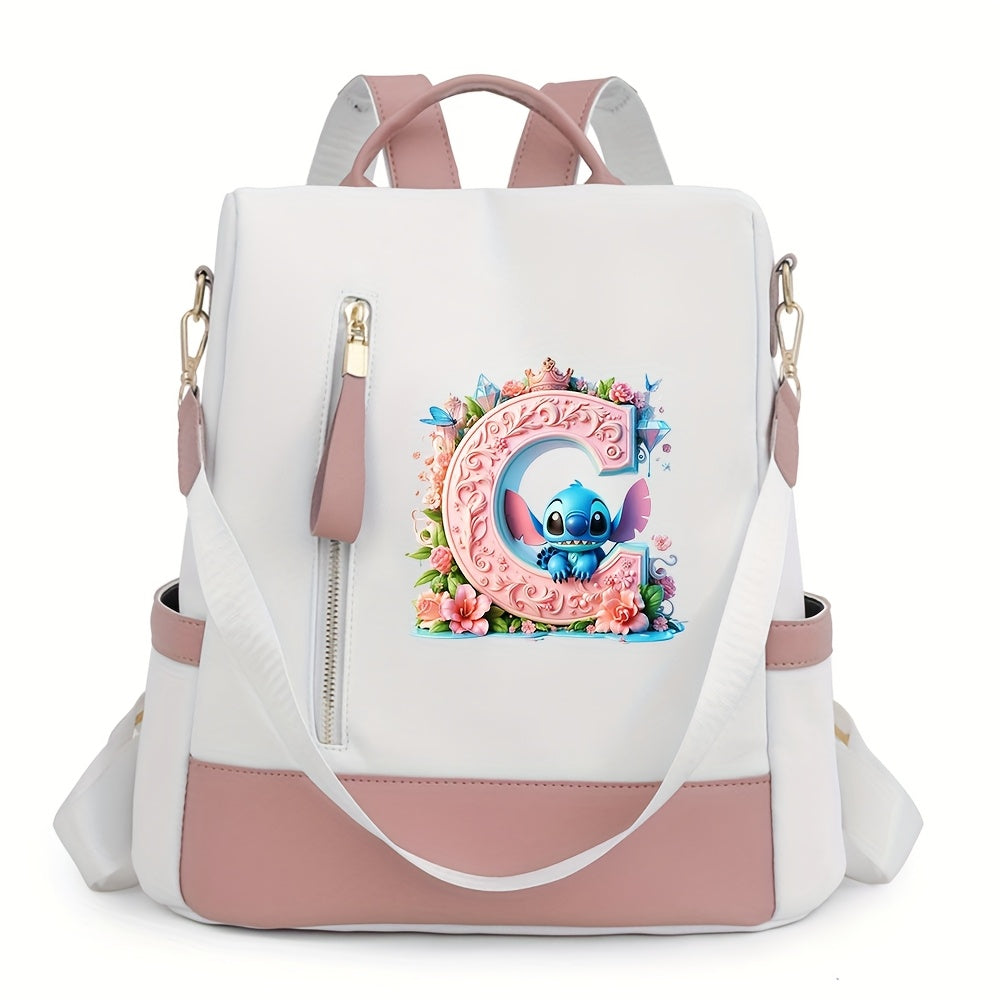 Stitch Backpack with A-Z Letter Print - Durable Polyester, Adjustable Straps, Spacious Design for Daily Commute, Work, Travel & Shopping - Stylish & Functional Backpack for Fans, Perfect Birthday Gift, Cute Backpack, For Teen