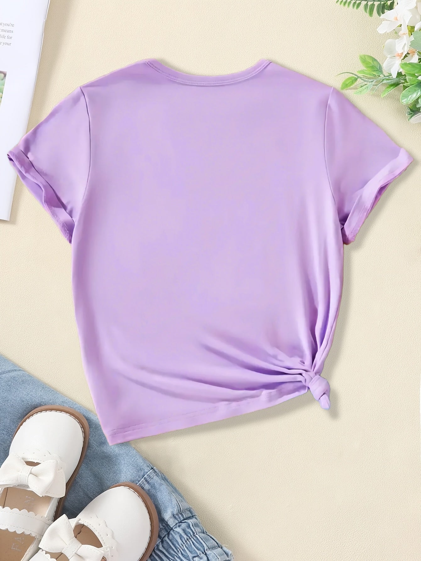 Girls' Everyday Knit Blouse - Random Colors (Black/White/Pink/Purple/Green/Rose) - Soft Crew Neck Summer Top - Machine Washable Everyday Outfit for School, Parties, Running Errands - Youth Fashion Tee, School Outfit, Playful