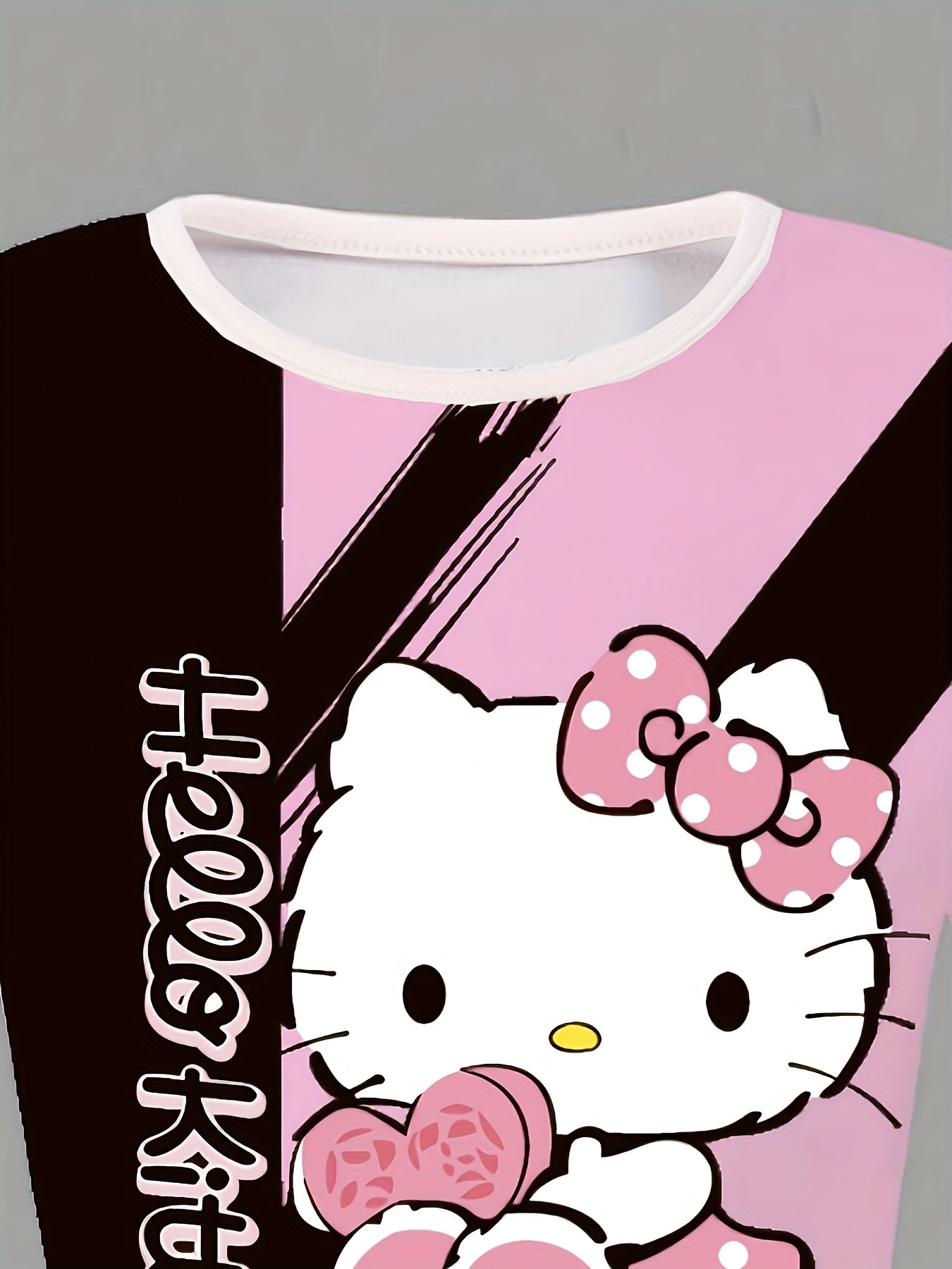 Sanrio Hello Kitty Girls' Heart Bow Short Sleeve Round Neck T-Shirt + Fitted Flare Pants Two-Piece Set, for Teenager