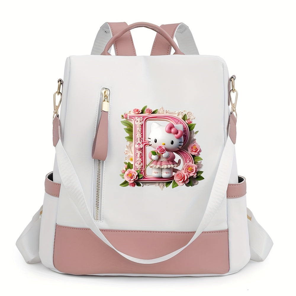 Sanrio Hello Kitty Backpack with Floral Initials - Pastel Pink accents, Spacious School & Travel Bag, Adjustable Shoulder Straps, Zipper Closure Compartments - Cute Sanrio Collectible Gift for Girls &, Cute Backpack, Casual O
